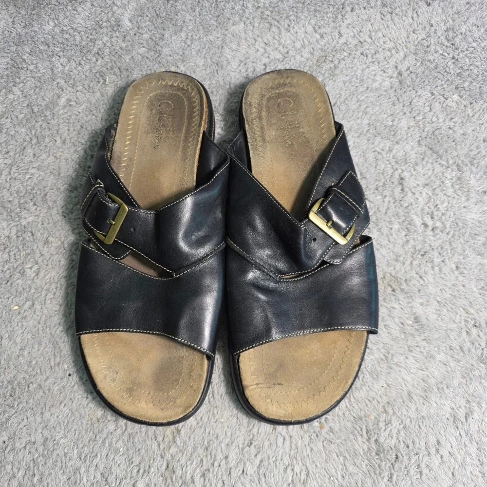 Cole Haan NikeAir Sandals Black Leather Buckle Slides Mens‎ 13M Excellent